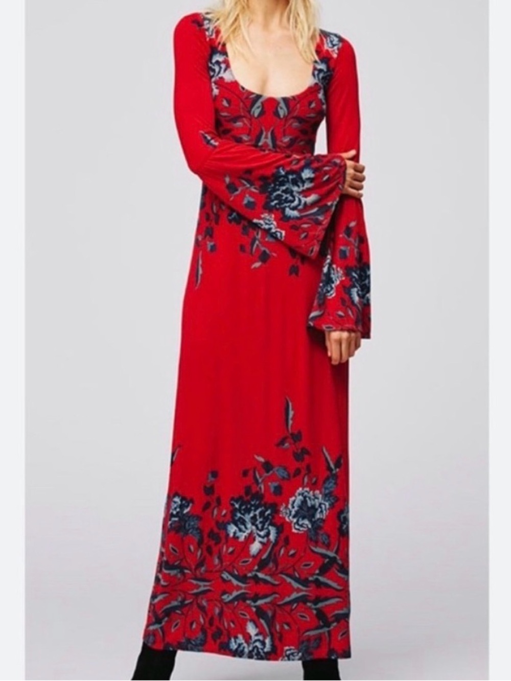 Free People Midnight Garden Red Floral Maxi Dress - XL